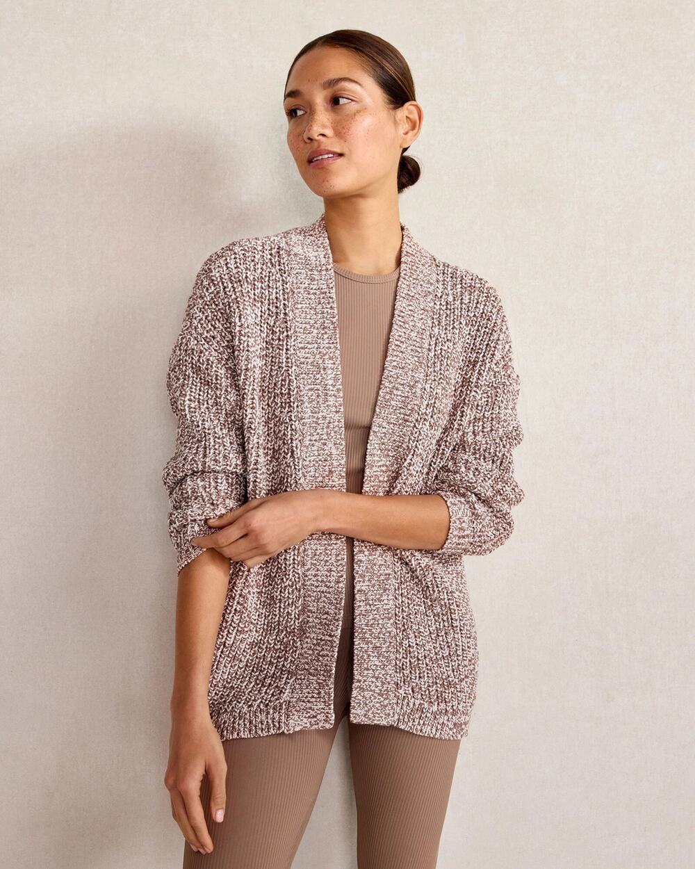 HAVEN WELL WITHIN Marled Knit Cocoon Cardigan - Brown/Cream - Size Large